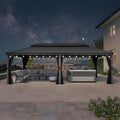 PURPLE LEAF 12' x 24' Patio Hardtop Gazebo Metal Roof Heavy Duty Wind Resistance Outdoor Permanent Large Pavilion Gazebo for Patio Deck and Garden, Netting and Curtains Included, Light Grey