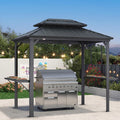 PURPLE LEAF 6' X 8' Hardtop Grill Gazebo for Patio Permanent Aluminum Barbeque Shelter Canopy with Ceiling Hook and Shelves Double Tiered Grey Outdoor BBQ Gazebo