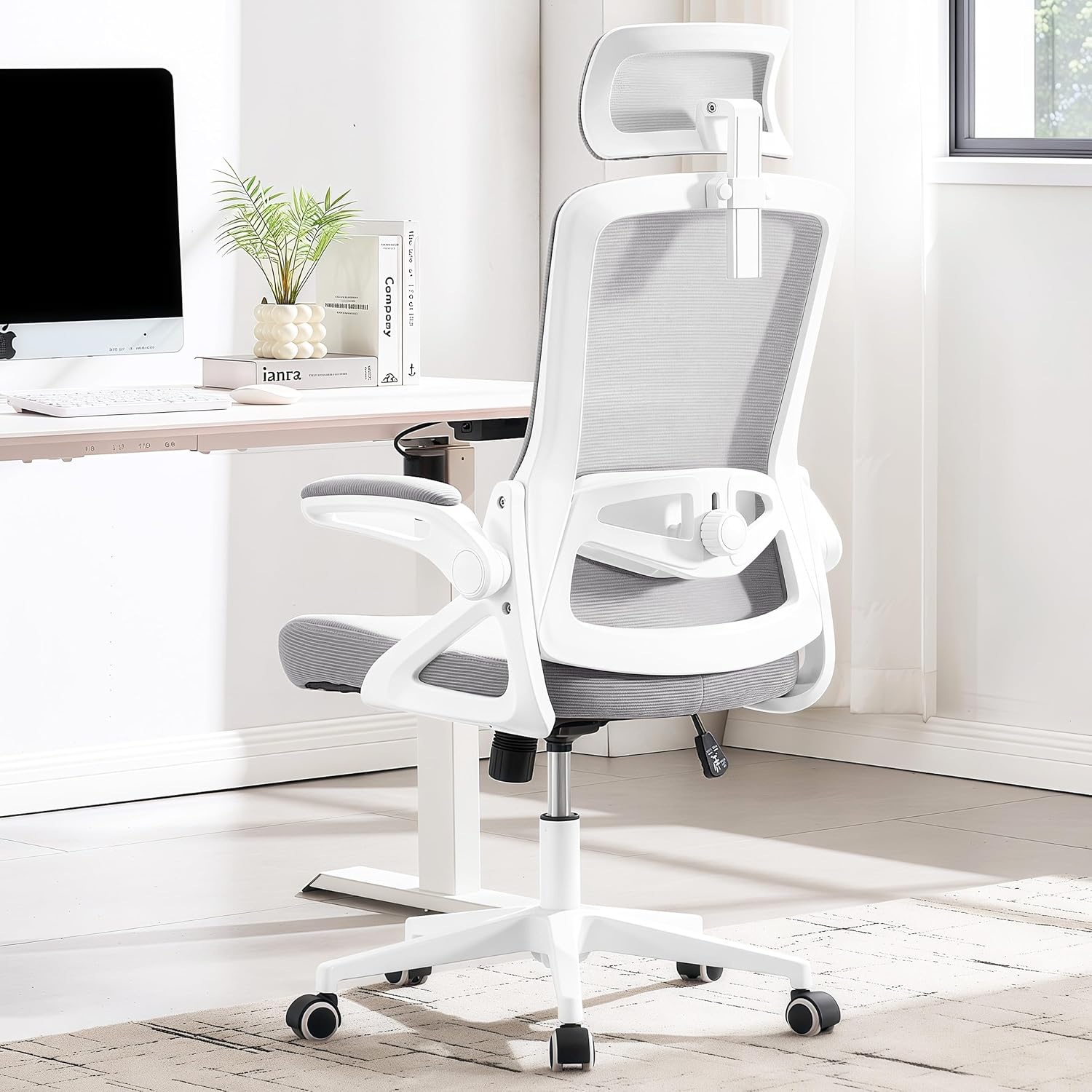 Fizzin Ergonomic Office Chair, 400 LBS Desk Chair with Adjustable Lumbar Support, High Back Breathable Mesh Computer Chair Rolling Work Swivel Task Chairs, Comfy Home Office Desk Chair (Gray)