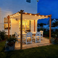 PURPLE LEAF 10' x 10' Outdoor Retractable Pergola with Sun Shade Canopy Patio Metal Shelter for Garden Pavilion Natural Wood Grain Frame Modern Yard Grill Pergola with 12 LED Lights White