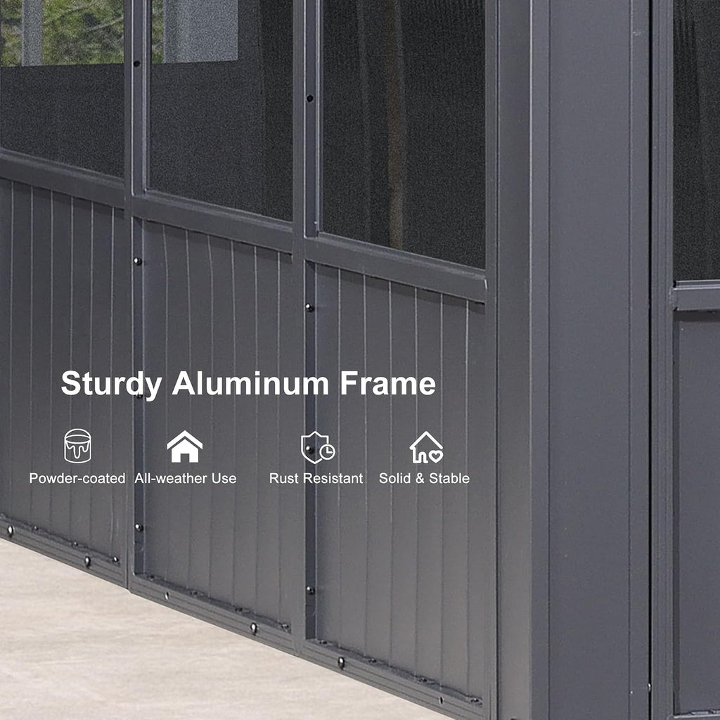 PURPLE LEAF Sunroom Solarium Screened Gazebo 10' x 15', Enclosed Gazebo with Mesh & Removable PC Panels, Magnetic Sliding Doors, Aluminum Frame for Outdoor Living Space, Backyard Lounge & Dining