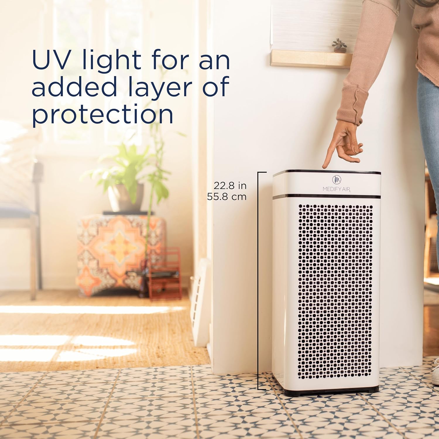Medify MA-40 UV Light Air Purifier with True HEPA H14 Filter | 1,793 ft² Coverage in 1hr for Wildfires Smoke, Odors, Pollen, Pets | Quiet 99.9% Removal to 0.1 Microns | White, 1-Pack