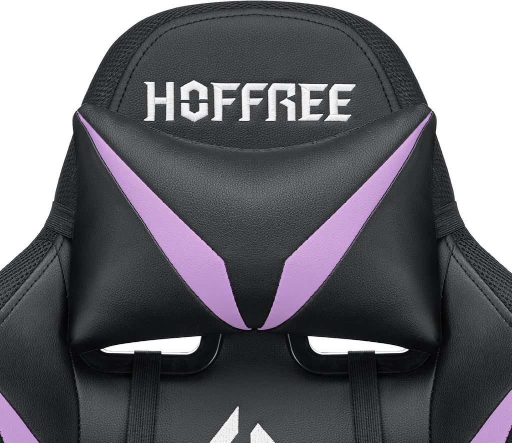 HOFFREE RGB Gaming Chair with Speakers and Massage Ergonomic Computer Chair with Lights and Footrest Reclining Video Game Chairs for Adults Purple and Black