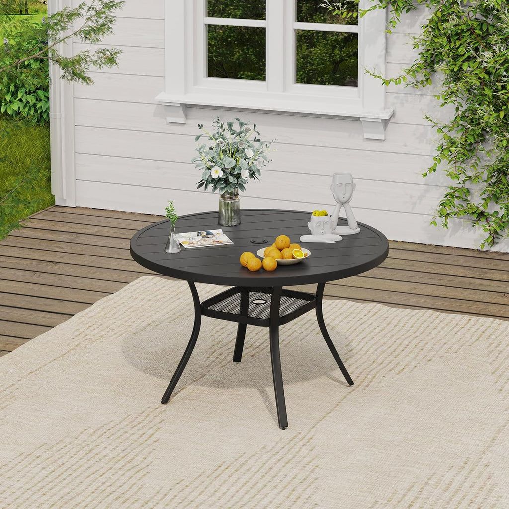 VICLLAX Outdoor Dining Set for 4, Patio Furniture Set of 4 Patio Swivel Dining Chairs and 41' Patio Round Table with Storage Shelf, Dark Charcoal Chairs & Black Tabletop
