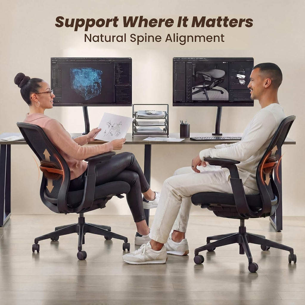 COLAMY Office Chair for Long Hours, Easy Wire-Control Desk Chair with Sliding Seat Depth & Thick Padded Lumbar Support, Heavy Duty 300 LBS High Back Mesh Computer Chair for Home Workstation,Black
