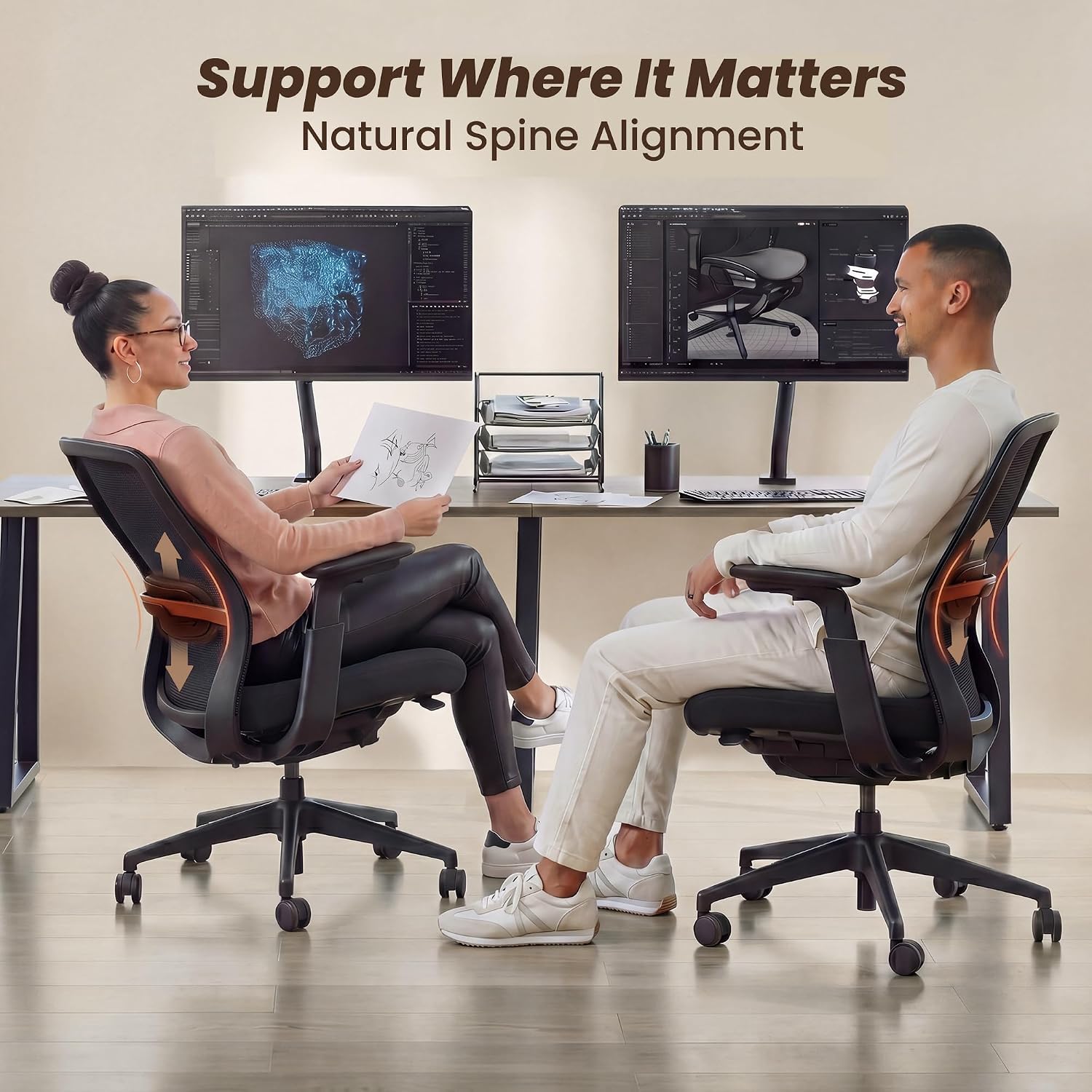 COLAMY Office Chair for Long Hours, Easy Wire-Control Desk Chair with Sliding Seat Depth & Thick Padded Lumbar Support, Heavy Duty 300 LBS High Back Mesh Computer Chair for Home Workstation,Black