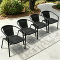 4 Pack Black Stackable Outdoor Rattan Chairs, All-Weather Patio Seating for Balcony Porch Lawn, Small Patio Furniture Set for Front Porch Decor & Outdoor Spaces