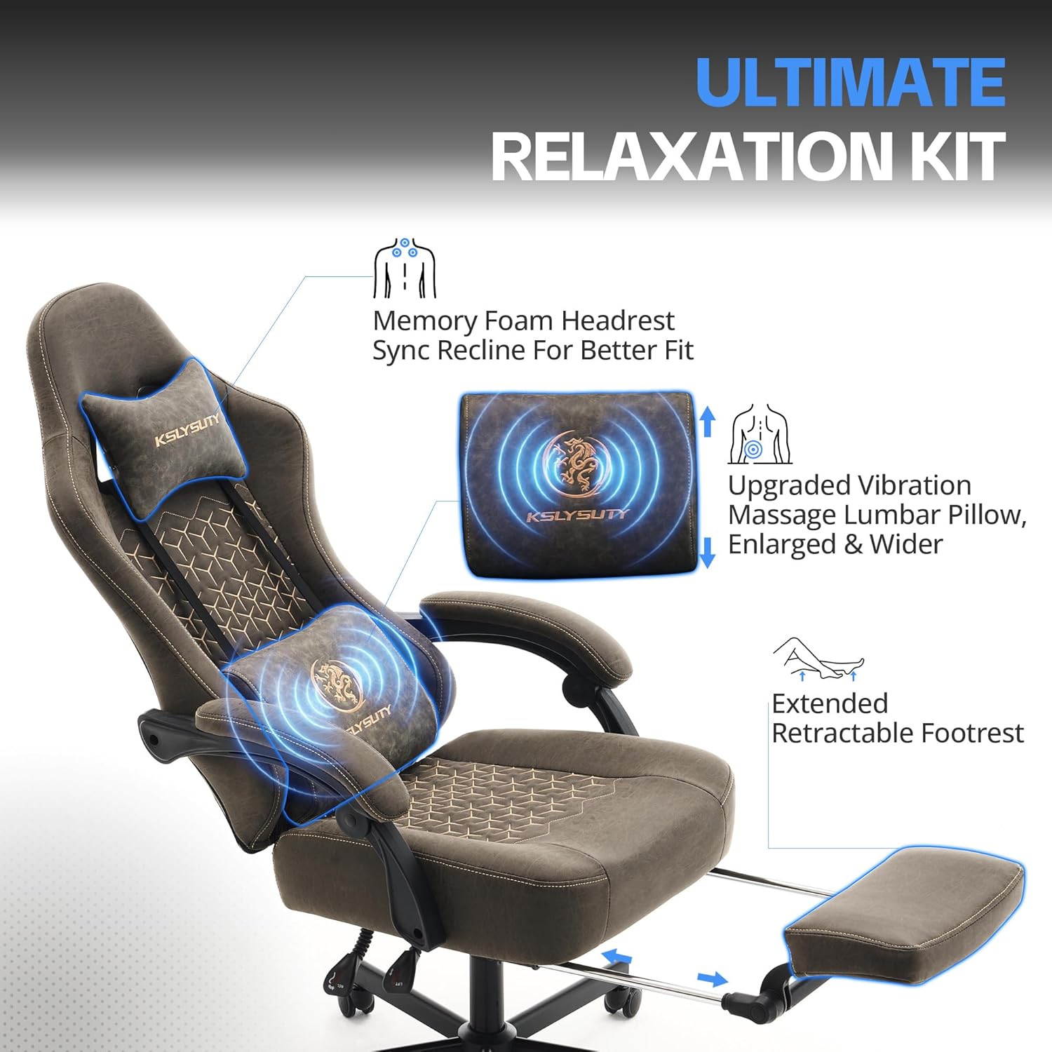 Gaming Chair Breathable Leather with Pocket Spring Cushion, Wide and High Ergonomic Office Chair with Headrest, Computer Gaming Chair with Footrest for Adult and Teen (Grey Leather)