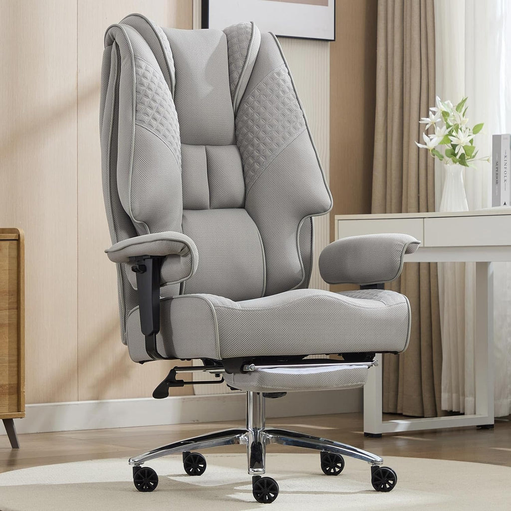 EXCEBET Big and Tall Office Chair 400lbs Wide Seat, Leather High Back Executive Office Chair with Foot Rest, Ergonomic Chairs Lumbar Support for Lower Back Pain Relief (Mesh Dove Grey)