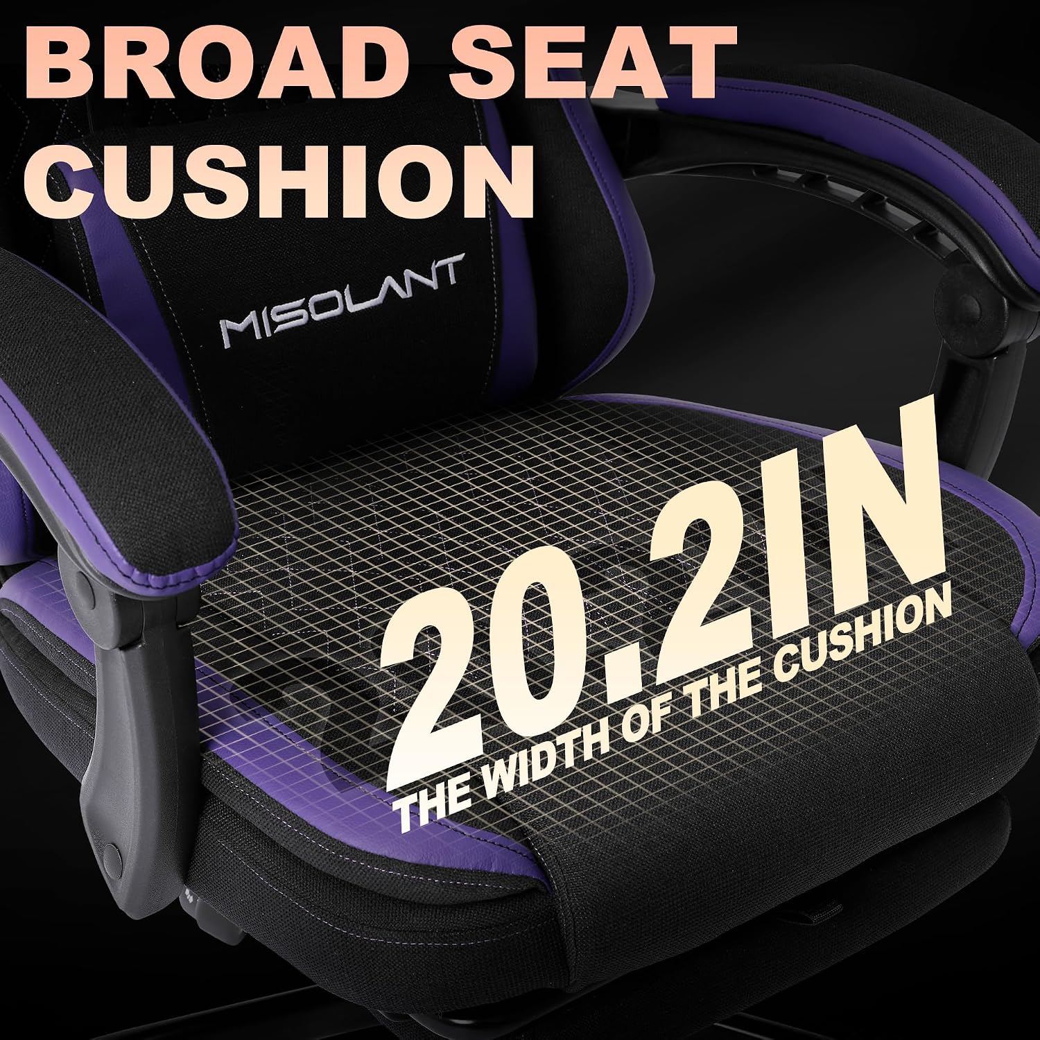 Misolant Gaming Chair, Fabric Gamer Chair with footrest for Adults, High Back Ergonomic Computer Game Chair with Adjustable Headrest and Massage Lumbar Support, 90-155° Recline Free, Purple