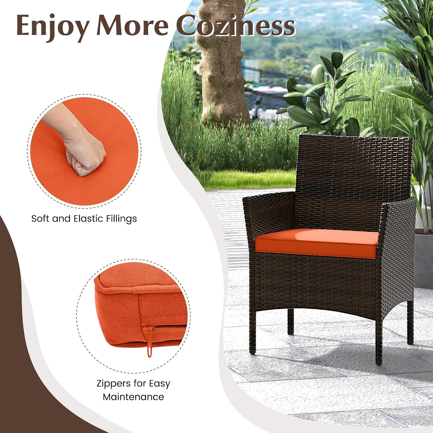 KOTEK 8 Piece Patio Furniture Set, Outdoor Rattan Conversation Set with Loveseat, Wicker Chairs, Tempered Glass Coffee Table, Wicker Patio Set for Backyard, Porch (Orange)