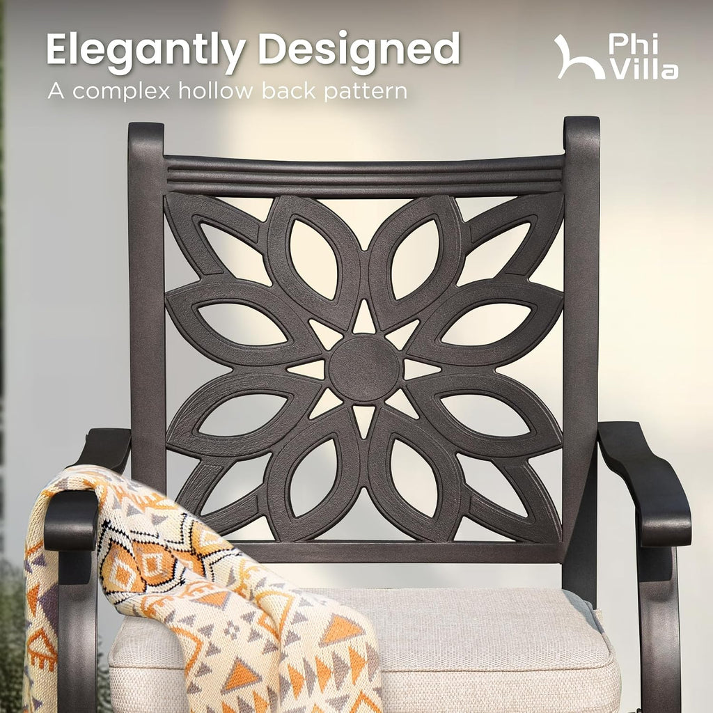 PHI VILLA Patio Furniture Set, Brown 3Pcs Cast Aluminum High Top Table and Swivel Bar Stools with Cushion, Pub Bistro Set for Outdoor