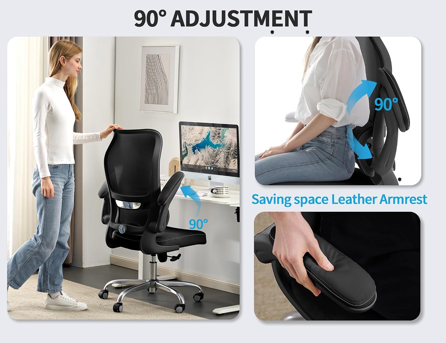 TRALT Ergonomic Office Chair - Desk Chair with Wave High Back Adjustable Lumbar Support Computer Chair - Gaming Chairs Mesh Backrest and PU Leather Seat for Home Reading Chairs to Adults(Black)