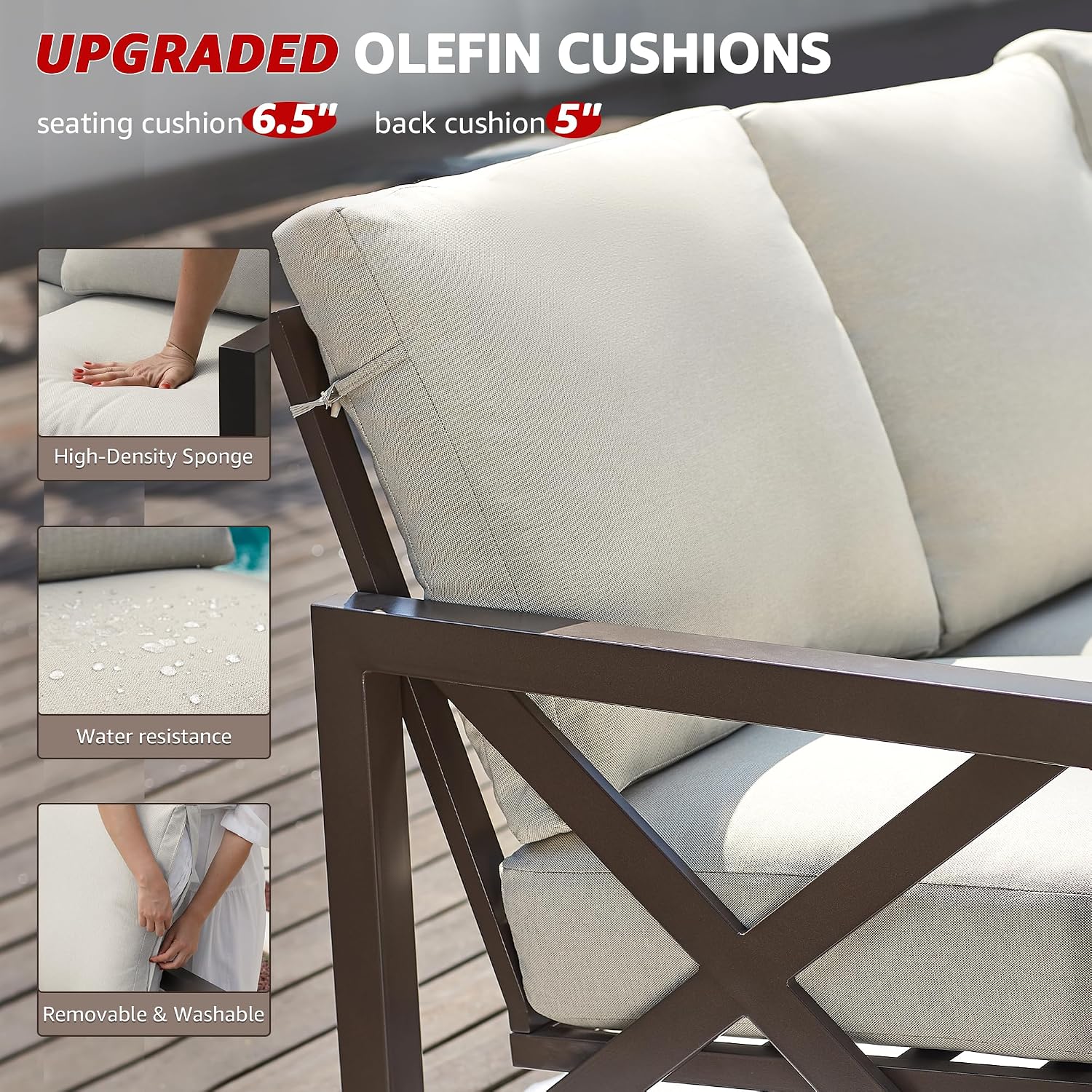 NATURAL EXPRESSIONS 6 Pieces Patio Furniture Sets, Metal Outdoor Sectional Furniture L Shape Patio Conversation Sets,Highback Frame,Metal Table,Large Waterproof Cover, 6.5' Olefin Cushions