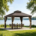 10' X 12' Hardtop Gazebo, Outdoor Galvanized Steel Double Roof Permanent Aluminum Frame Pavilion Pergola Canopy with Privacy Curtains for Garden, Patio, Backyard, Deck and Lawns