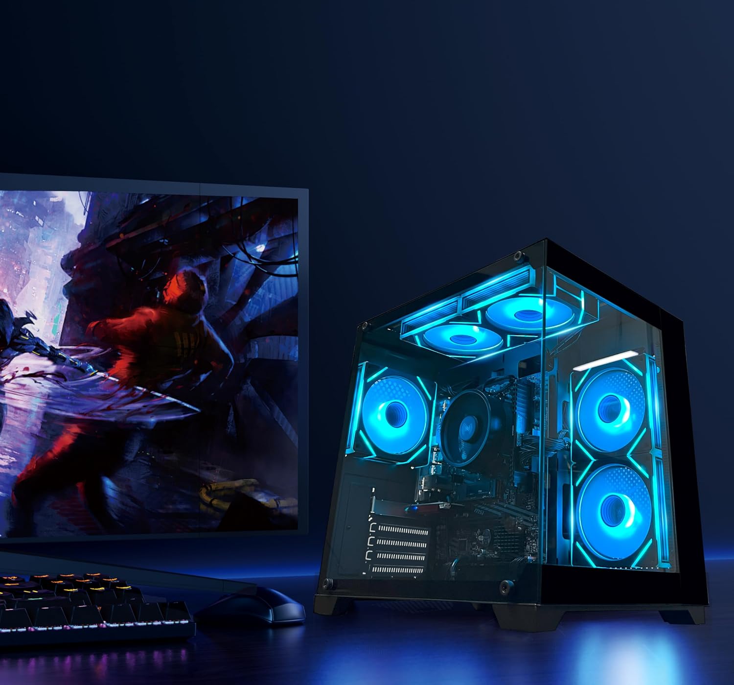 YAWYORE Gaming PC Desktop Computer AMD Ryzen 5 5600GT,16GB DDR4 3200MHz,1TB M.2 NVMe PCle,550W 80PLUS PSU,WiFi,Game Design Office Console,Sea View Room, Towers PC (Black)