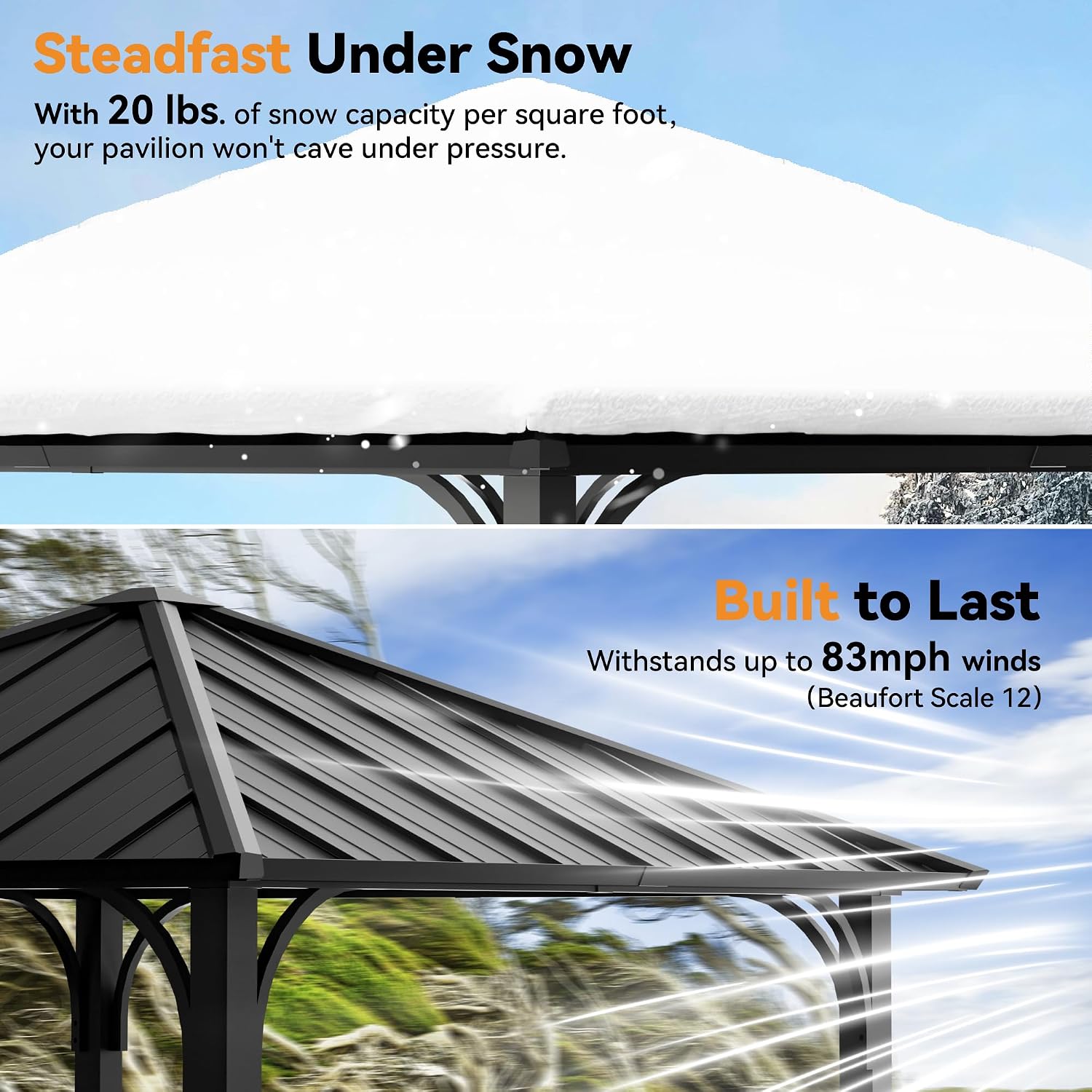 Modern Shade 8'x8' Hardtop Gazebo with Galvanized Steel Roof, Permanent Metal Gazebo with Detachable Curtains, Outdoor Hard Top Gazebo for Backyard, Deck, Garden, All-Weather Patio Cover