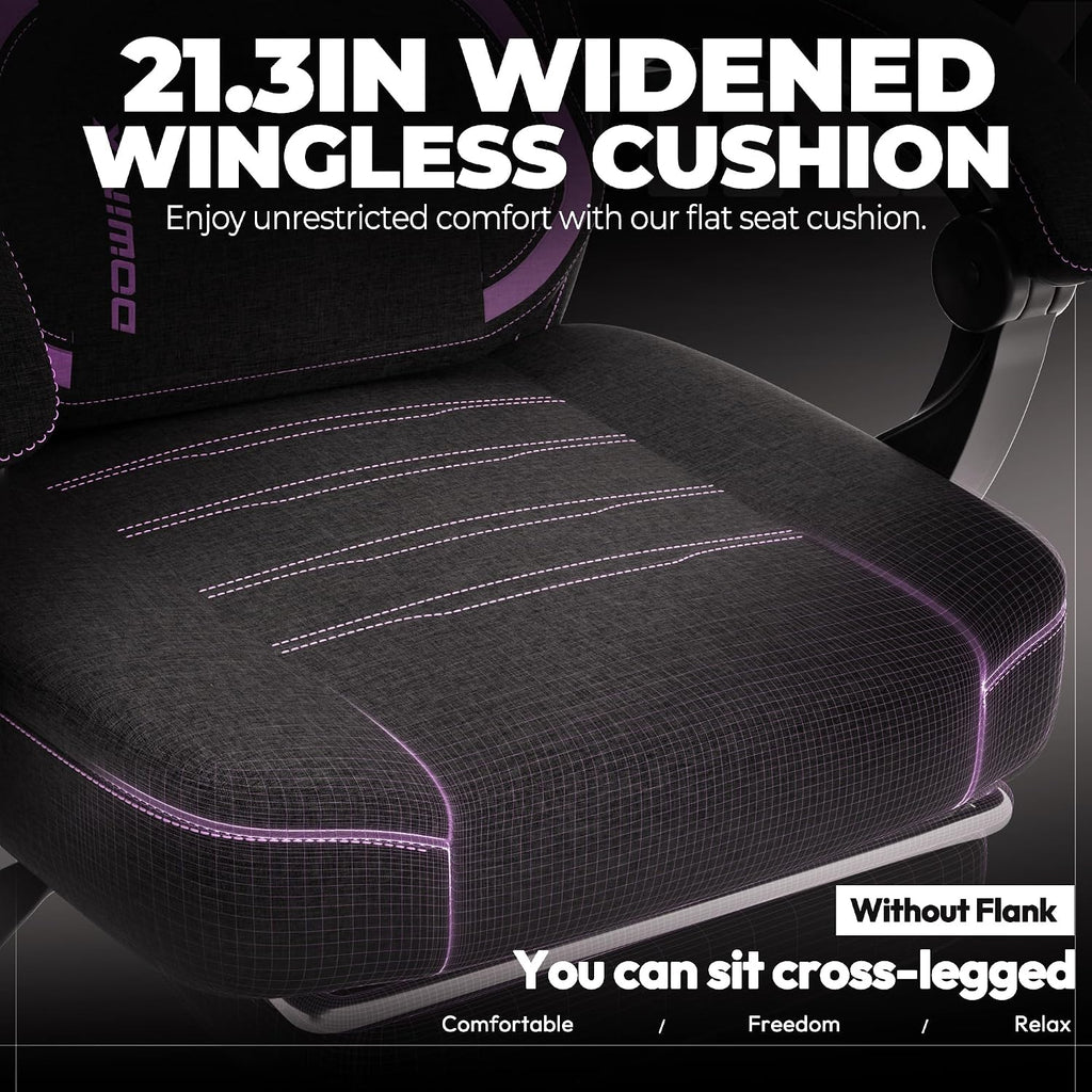 Dowinx Fabric Gaming Chair with Footrest, Big and Tall Ergonomic Gamer Chair with Lumbar Support, Wide Back Computer Chair for Heavy People, Purple