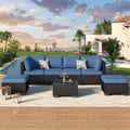 U-MAX 7 Piece Outdoor Patio Furniture Set, PE Rattan Wicker Sofa Set, Outdoor Sectional Furniture Chair Set with Navy Cushions and Tea Table, Black Rattan