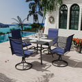 MELLCOM 5 Pieces Outdoor Dining Set, 4 Swivel Rocker Chairs with High Back Textilene & Square Metal Dining Table with Umbrella Hole, Patio Furniture Set for Porch, Garden, Backyard, Deck, Blue