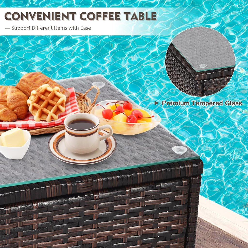 DORTALA Wicker Patio Furniture Set 3 Piece, Small Outdoor Table & Chairs Set with Cushions, All-Weather Rattan Conversation Bistro Set for Balcony, Porch, Backyard, Deck, Red