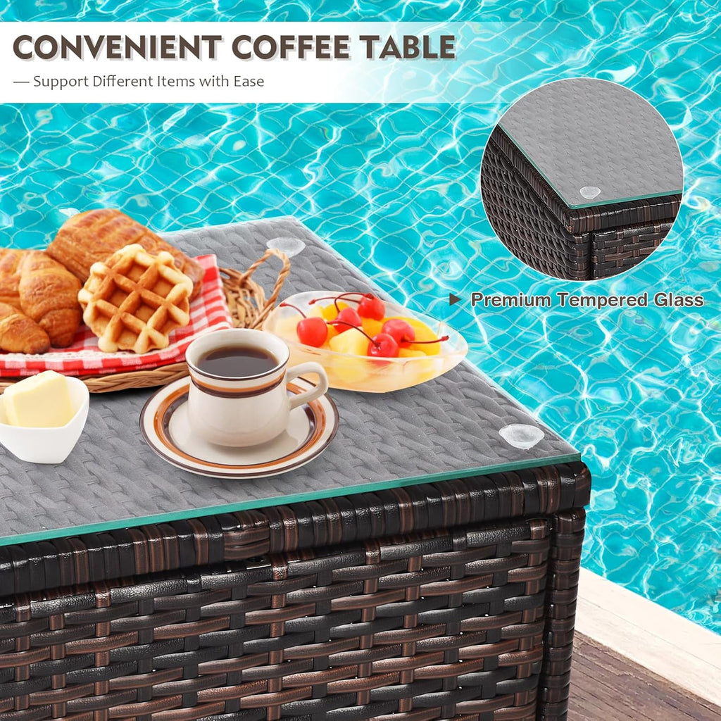 DORTALA Wicker Patio Furniture Set 3 Piece, Small Outdoor Table & Chairs Set with Cushions, All-Weather Rattan Conversation Bistro Set for Balcony, Porch, Backyard, Deck, Turquoise