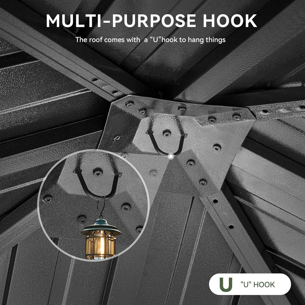 Aoxun Hardtop Gazebo 10x10, Aluminum Frame Canopy with Galvanized Steel Roof, Outdoor Gazebo with Breathable Netting and Privacy Curtain for Backyard