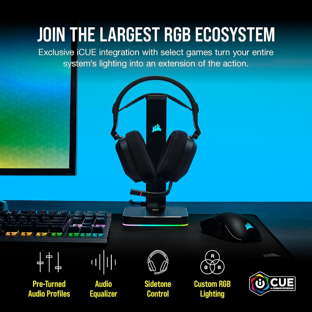 Corsair HS80 RGB Wireless Multiplatform Gaming Headset - Dolby Atmos - Lightweight Comfort Design - Broadcast Quality Microphone - iCUE Compatible - PC, Mac, PS5, PS4 - Black