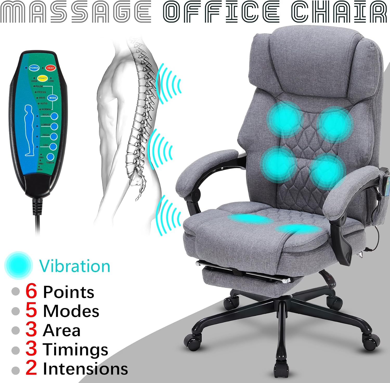 Massage Office Chair with Heat,Reclining Office Chair with Foot Rest,6 Points Vibration Home Desk Chairs for Heavy People 400lbs,Ergonomic Managerial Executive Chair (Grey)
