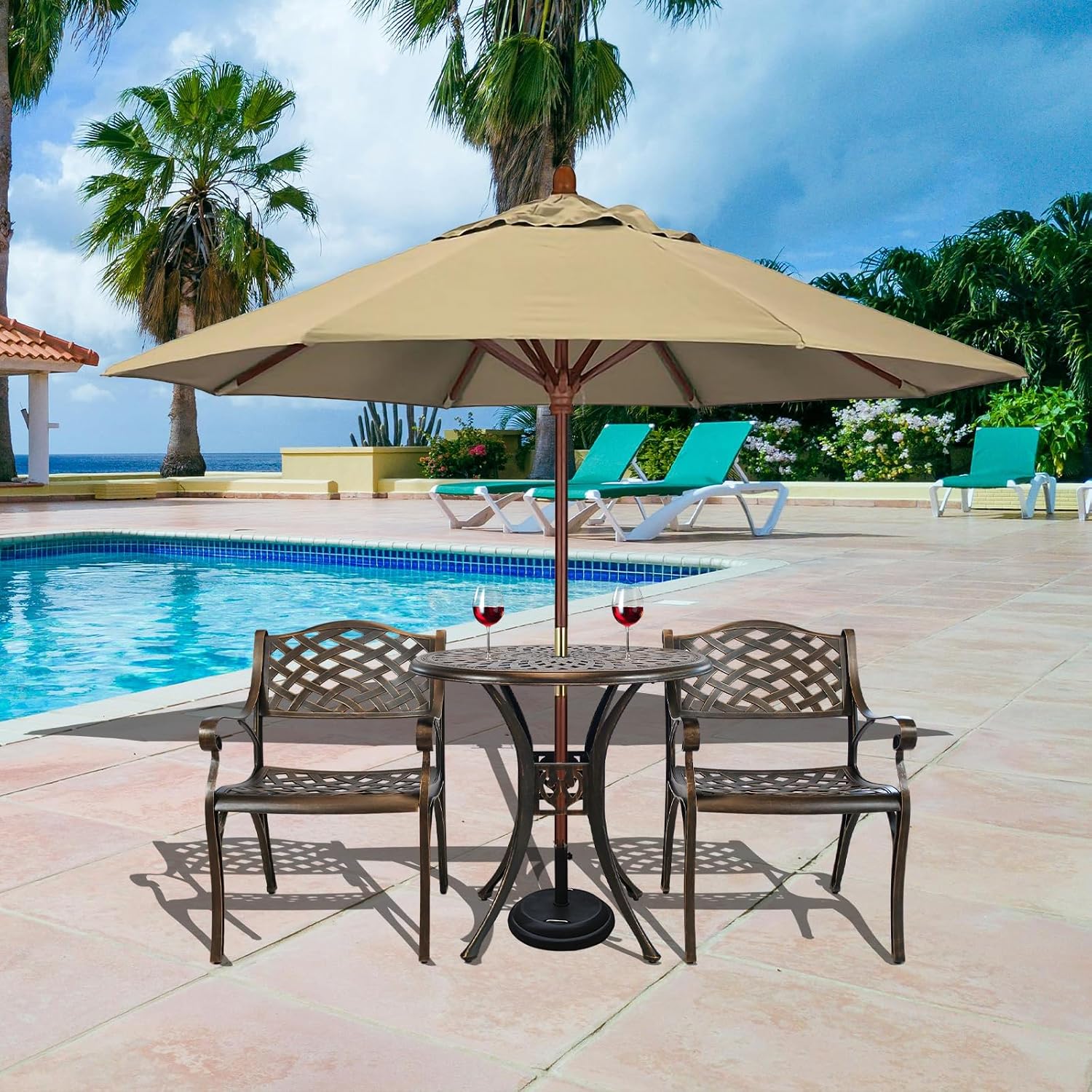 30.31' Outdoor Table and Chairs, Patio Table Set with 2.36' Umbrella Hole, Anti-Resistant Outdoor Dinning Set, Cast Aluminum Patio Furniture Set for Garden, Porch, Deck
