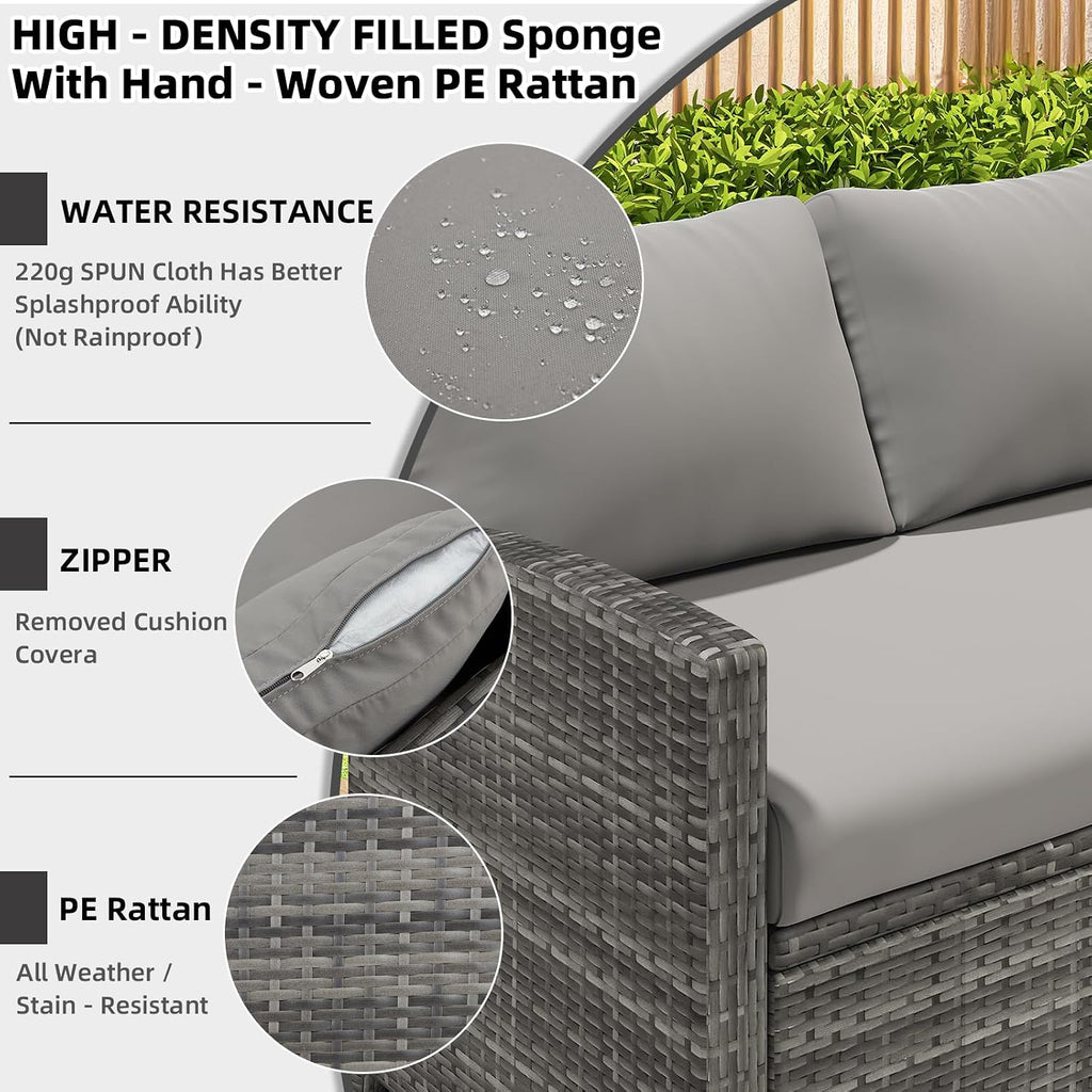 AECOJOY Outdoor Patio Furniture Set, 7 Pieces Clearance Sectional Rattan Dining Table&Chairs, All Weather Wicker Conversation Sofa Couch with Ottoman, Grey Cushions&Grey Rattan