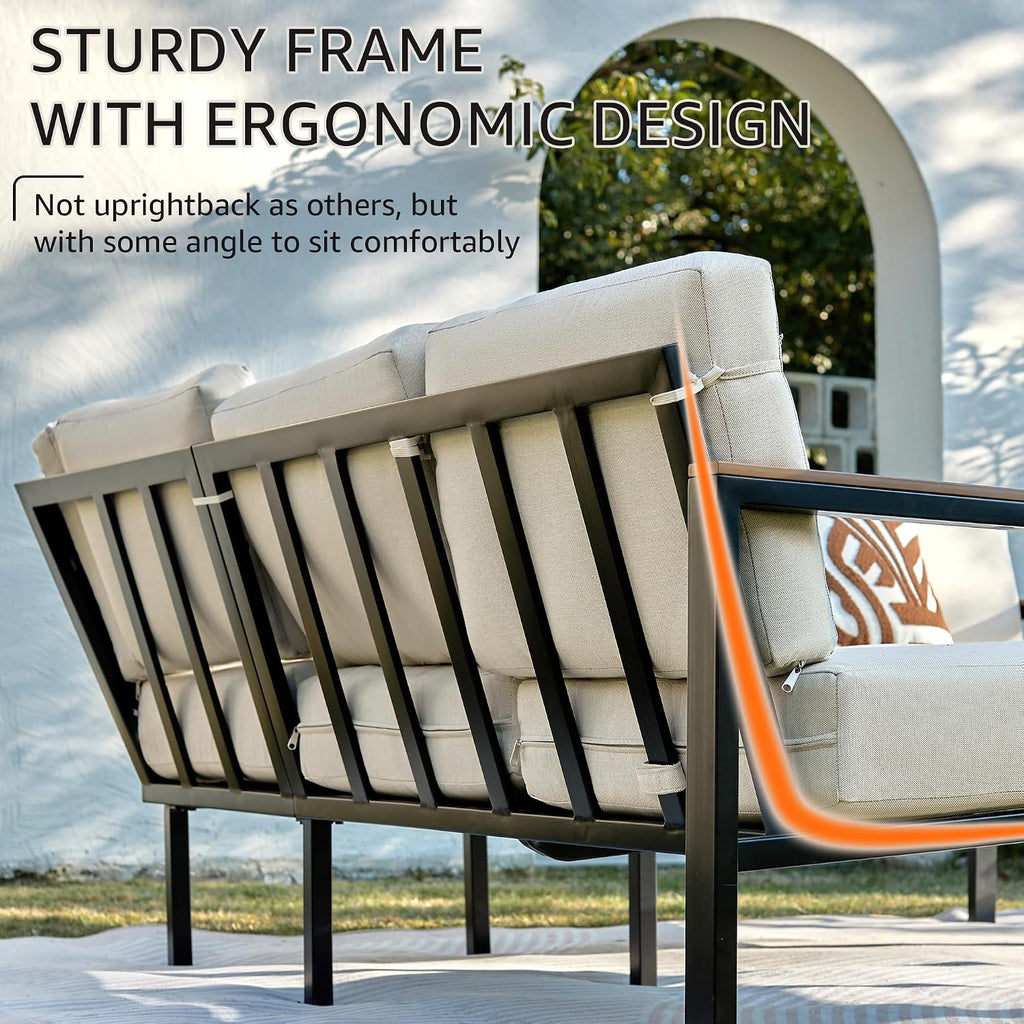 NATURAL EXPRESSIONS 6 Pieces Patio Furniture Set, Outdoor Couch with Thick Olefin Cushions, Fauxwood Armrest and Tabletop, Ergonomic Design Highback, Sectional Outdoor Furniture for Backyard, Deck