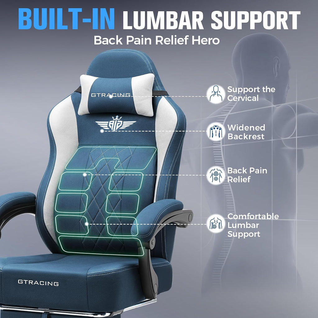 GTPLAYER Big and Tall Gaming Chair Breathable Fabric Computer Chair with Strong Lumbar Support, Comfortable Office Chairs with Pocket Spring Cushion, High Back Ergonomic Desk Chairs with Footrest