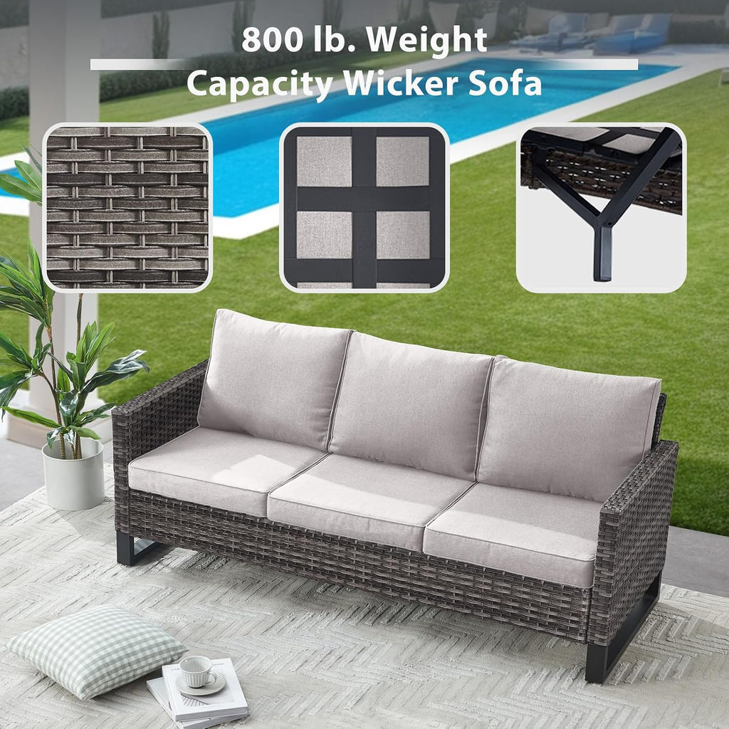 5 Piece Wicker Patio Furniture Set - Outdoor Swivel Rocker Chairs Set with 3 Seat Sofa and Ottomans, Small Patio Conversation Sets Proch Furniture for Balcony Deck - Grey/Beige