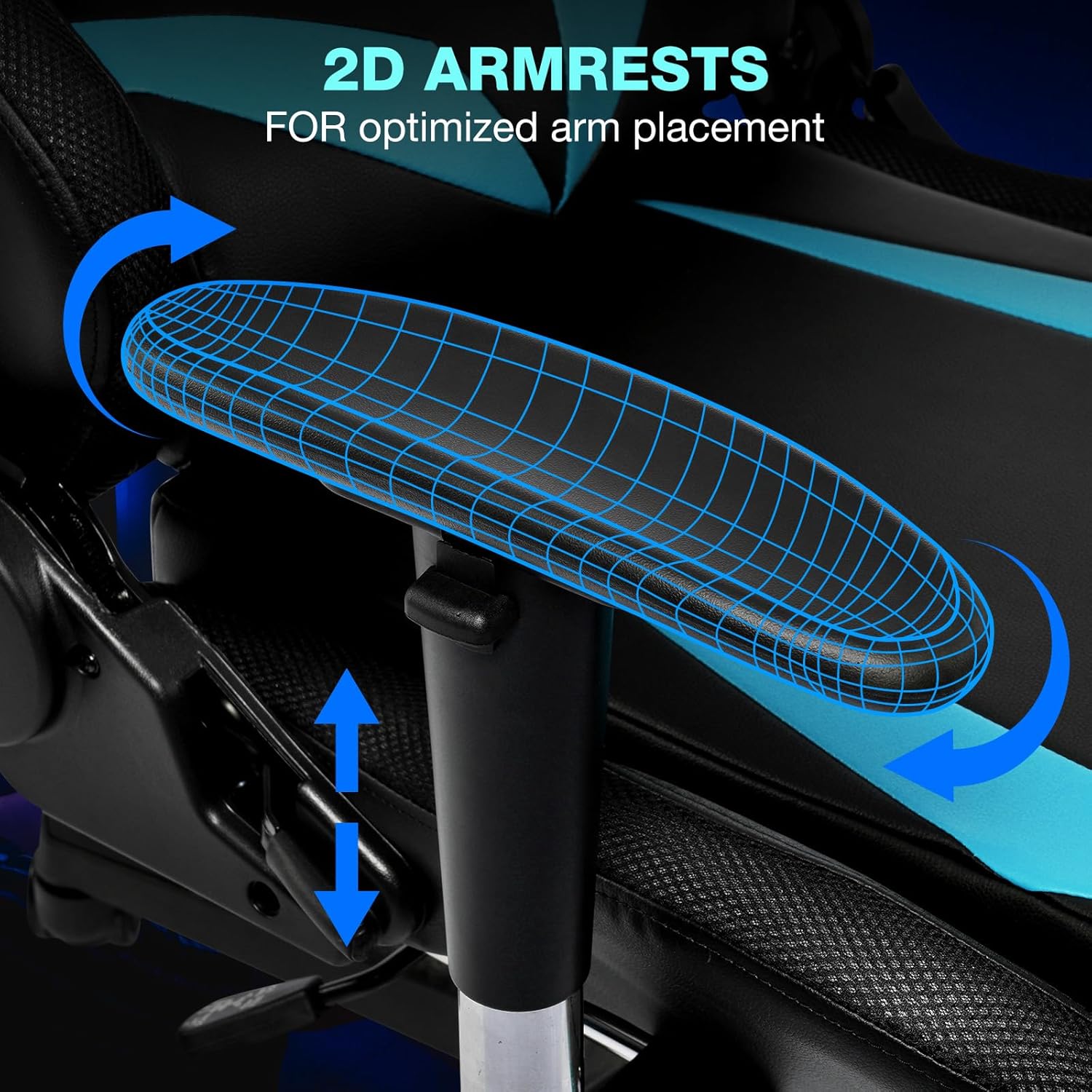 HOFFREE Gaming Chair with Bluetooth Speakers and Led Lights Massage Video Game Chair with Footrest Reclining High Back Computer Gamer Chair Blue and Black