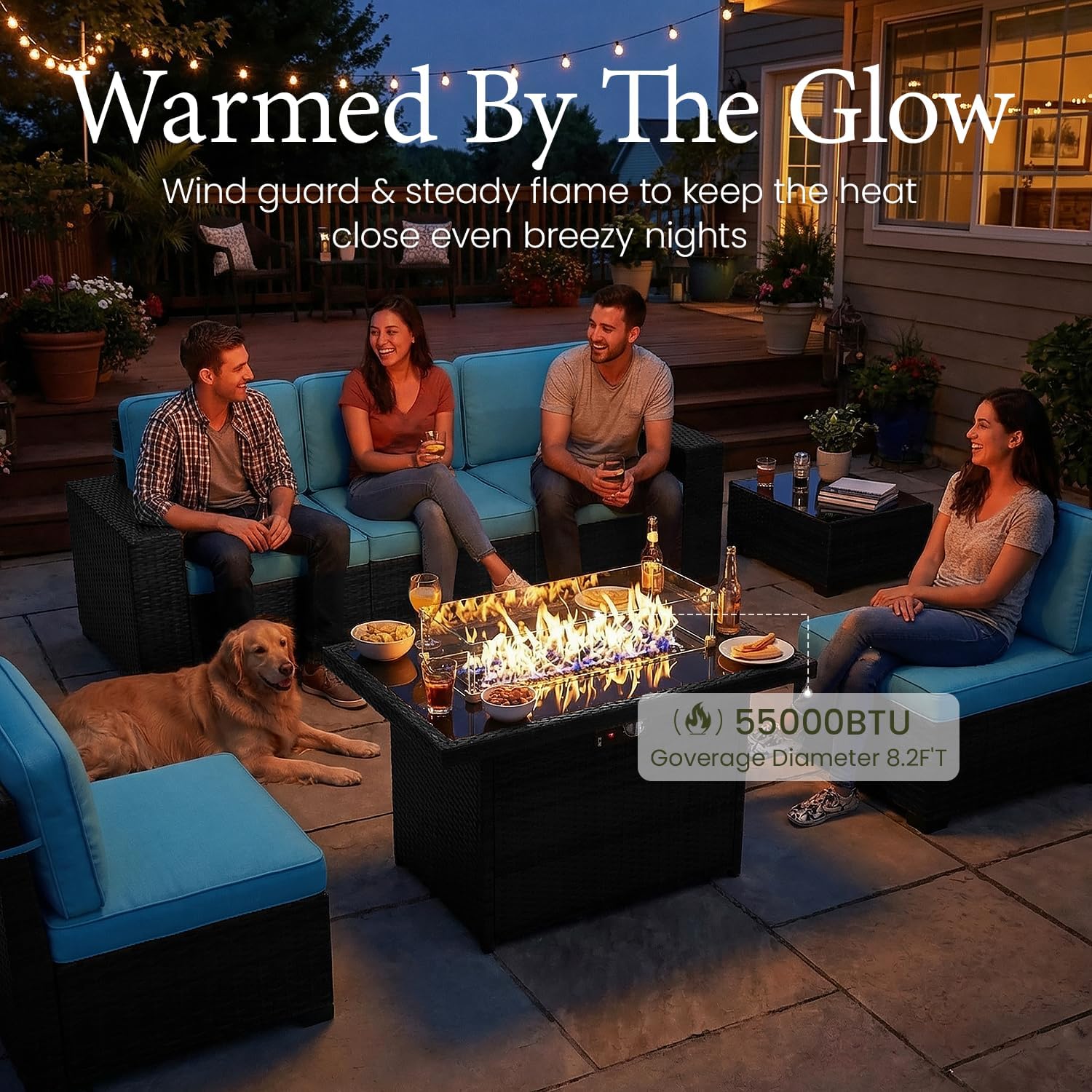 LayinSun 13 Pieces Outdoor Patio Furniture Set with 44' Fire Pit Table Rattan Sectional Sofa Conversation Sets