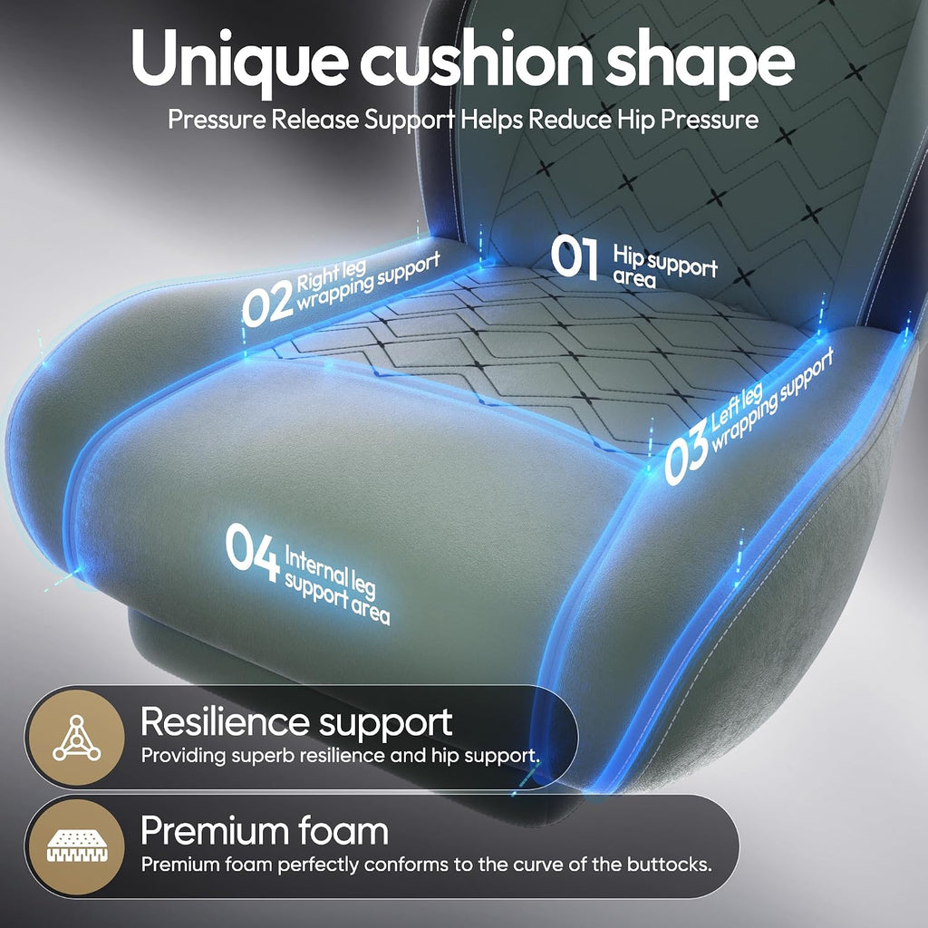 Dowinx Gaming Chair with Heated Massage Lumbar Support,Big and Tall Fabric Gaming Chairs for Adults with Footrest, Ergonomic Computer Game Chair with Poket Spring Cushions, 350lbs, Green