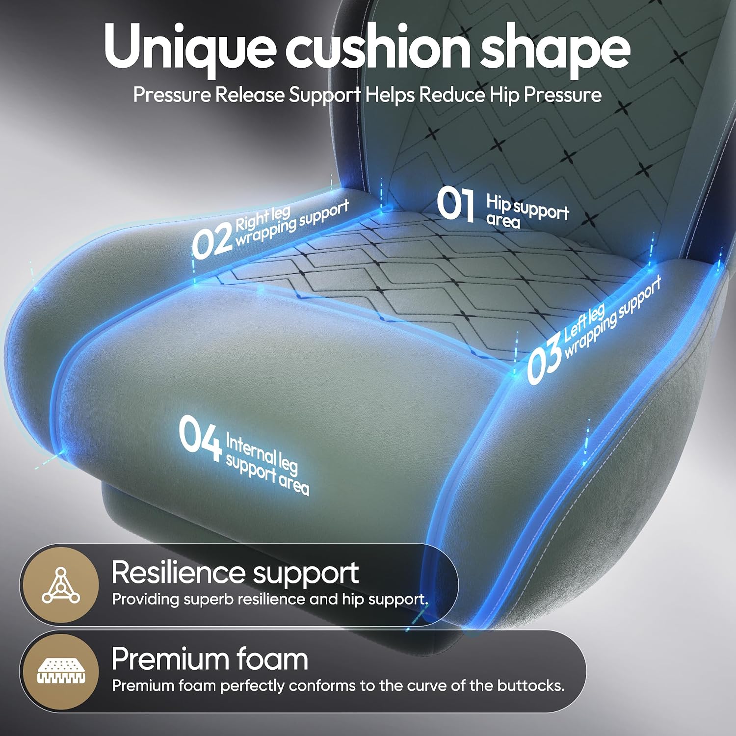Dowinx Gaming Chair with Heated Massage Lumbar Support,Big and Tall Fabric Gaming Chairs for Adults with Footrest, Ergonomic Computer Game Chair with Poket Spring Cushions, 350lbs, Green