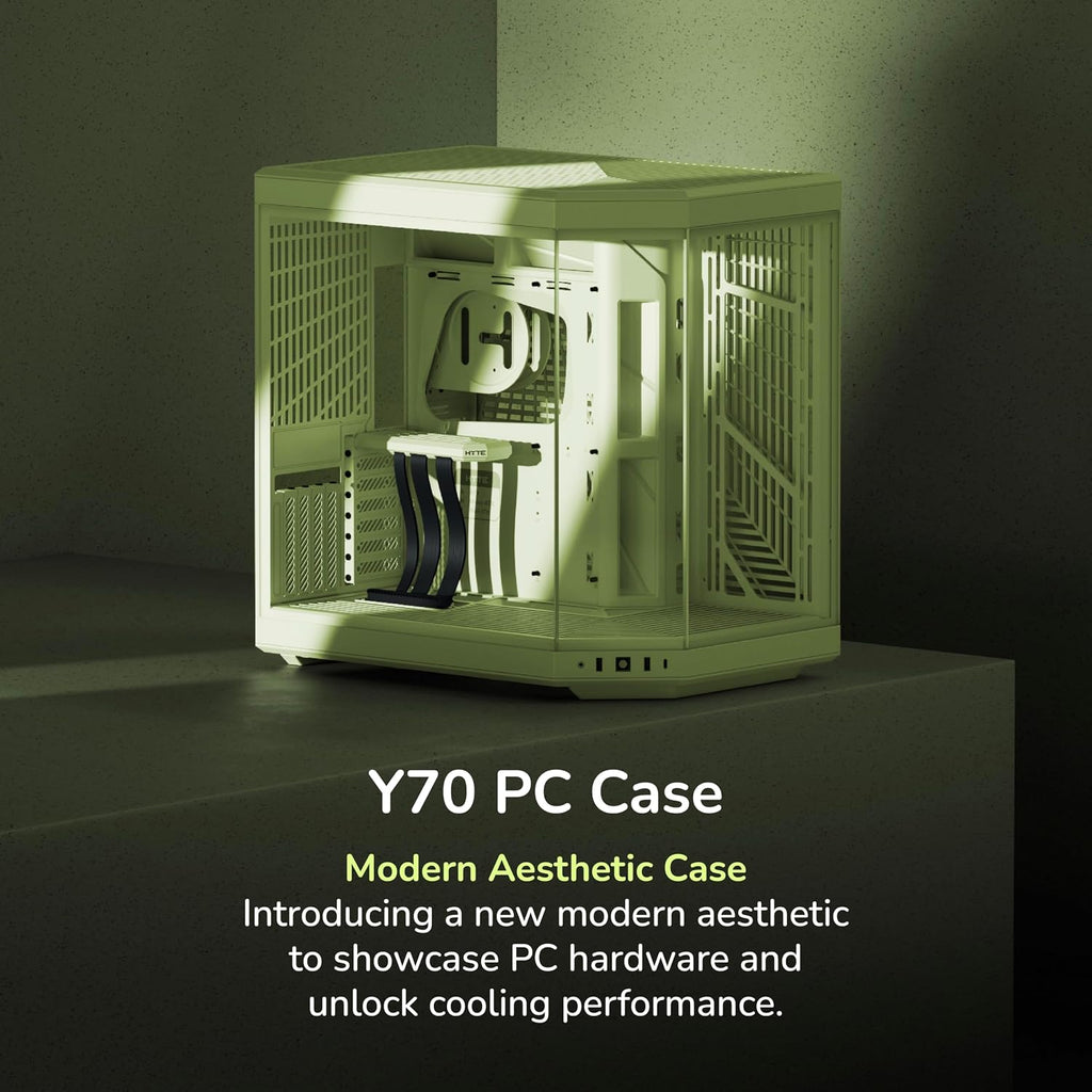Hyte Y70 Mid-Tower ATX Gaming PC Desktop Case - Panoramic Tempered Glass - Dual Chamber - High Airflow Chassis - PCIE 4.0 Riser Cable Included - New Modern Aesthetic - Matcha Milk (Green)