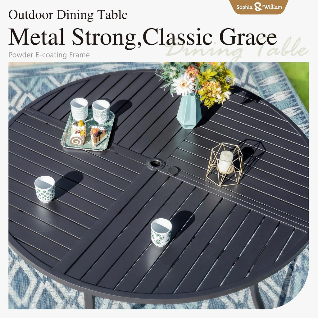 Sophia & William Round Patio Table and Chairs Set, Outdoor Dining Set for 4, 5 Piece Metal Patio Furniture, 42' Black Table(Beehive)