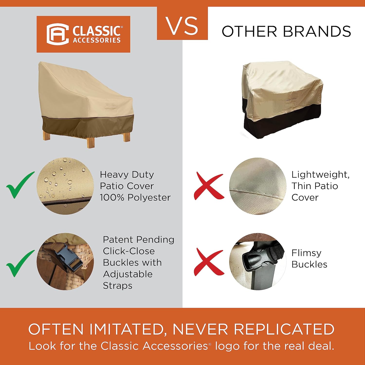 Classic Accessories 55-881-011501-RT Facing, Large Veranda Patio L-Shaped Sectional Sofa Cover, Left, Pebble, Patio Furniture Covers