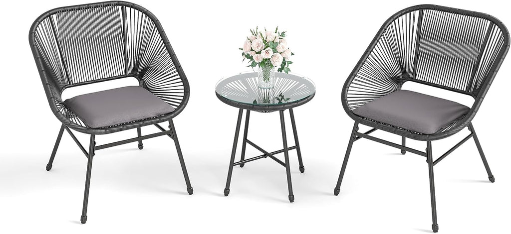 HERA'S HOUSE 3-Piece Patio Furniture Set, Outdoor Wicker Conversation Set w/ 2 Handwoven Cushioned Chairs, Side Coffee Table for Backyard Lawn Porch Poolside Balcony