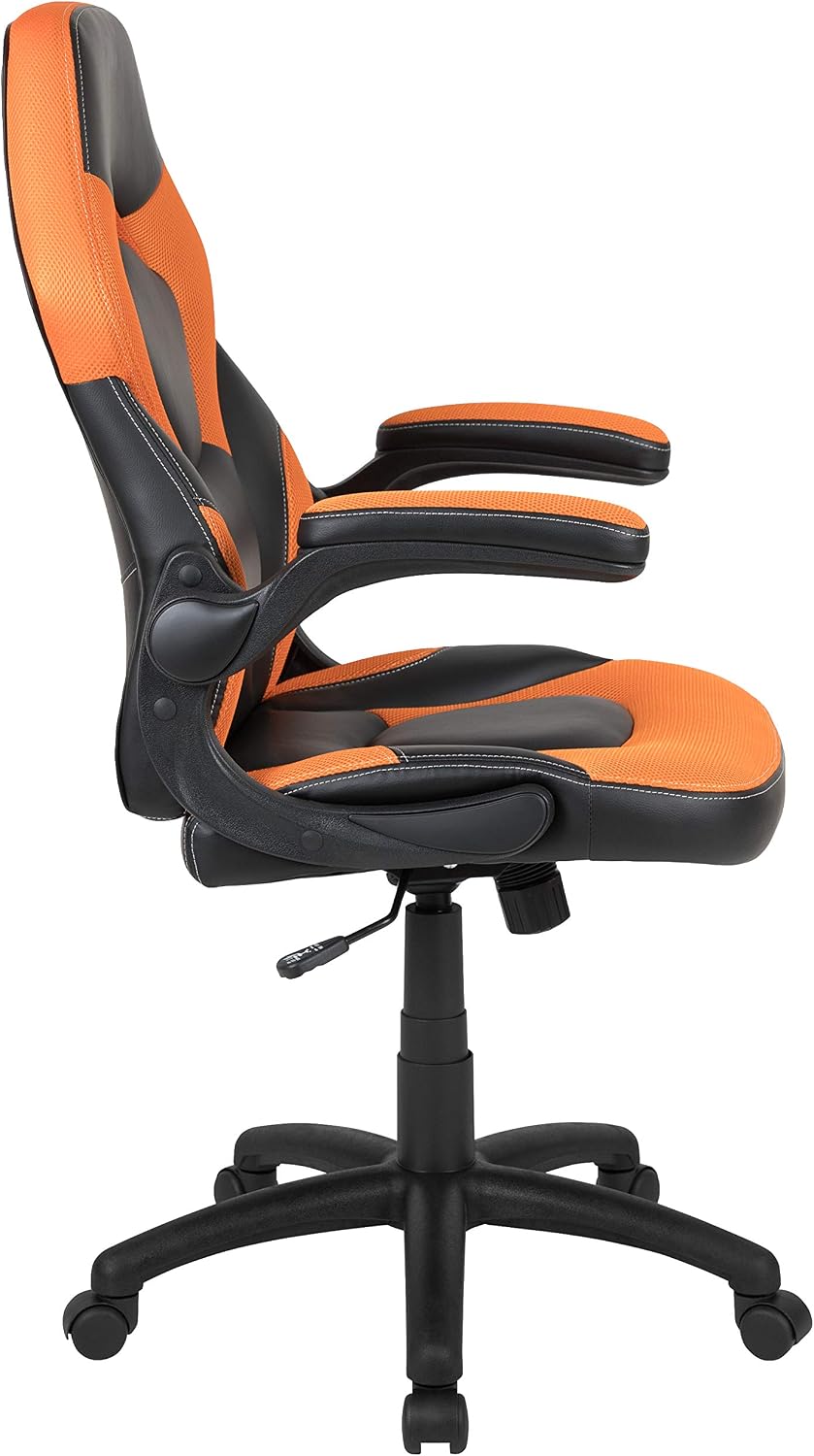 Flash Furniture X10 High-Back LeatherSoft Racing Style Gaming Chair with Flip-Up Arms, Ergonomic Padded Swivel Computer Chair, Orange/Black