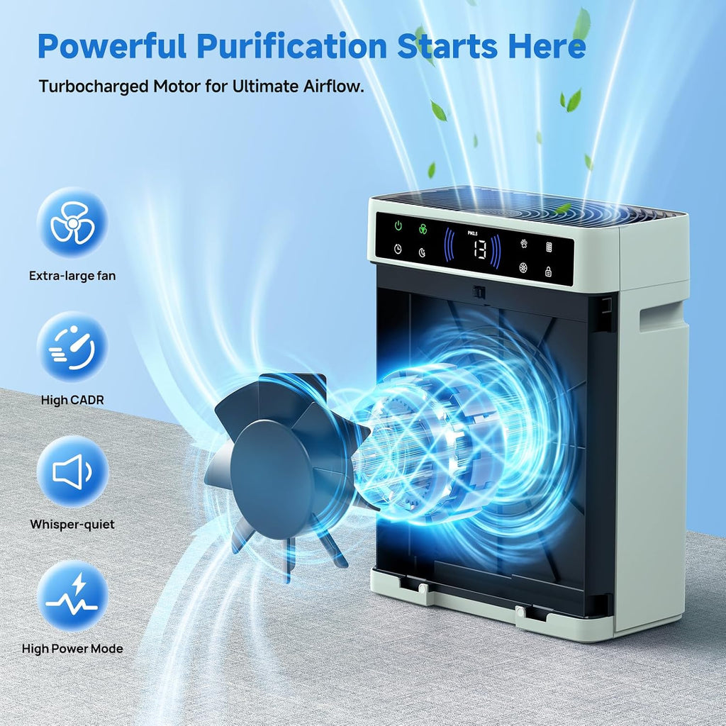 Air Purifiers for Home, Large Room up to 3000 Ft², HEPA Air Purifier for Home Pets with Filter, Air Quality Sensor, Timer, Air Cleaner for Bedroom, Dorm Room, Pet Hair, Office - Green