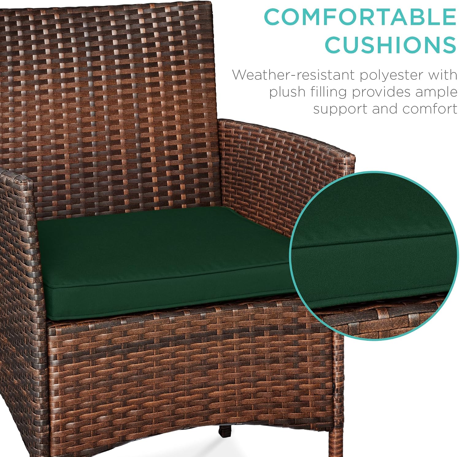 Best Choice Products 3-Piece Outdoor Wicker Conversation Bistro Set, Space Saving Patio Furniture for Garden w/Side Table - Brown/Midnight Green