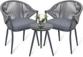 NUU GARDEN 3 Piece Outdoor Bistro Set, Woven Rope Conversation Patio Set, All Weather Aluminum Patio Furniture Chairs and Table with Cushions for Garden, Deck, Backyard, Gray