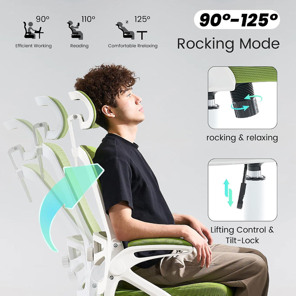 Fizzin Ergonomic Office Chair, 400 LBS Desk Chair with Adjustable Lumbar Support, High Back Breathable Mesh Computer Chair Rolling Work Swivel Task Chairs, Comfy Home Office Desk Chair (Green)