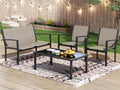 Greesum 4 Pieces Patio Furniture Set, Outdoor Conversation Sets for Patio, Lawn, Garden, Poolside with A Glass Coffee Table, Brown