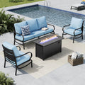 MFSTUDIO 4 Pieces Patio Conversation Sets, All Weather Metal Frame Outdoor Furniture Set Patio Sofas with 1 x 45 Rectangular Propane Fire Table, 1 x 3-Seat Sofa, 2 x Sofa Chairs, Blue Cushion