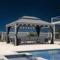 PURPLE LEAF 11' x 15' Hardtop Aluminum Gazebo with Double Metal Roof Heavy Duty Permanent Gazebo for Pool Patio Deck Lawn Garden All Weather Outdoor Pavilion Gazebos, Light Grey
